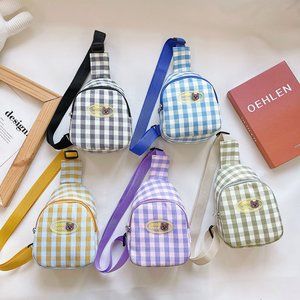 Kids Cute Plaid Canvas Crossbody Bag